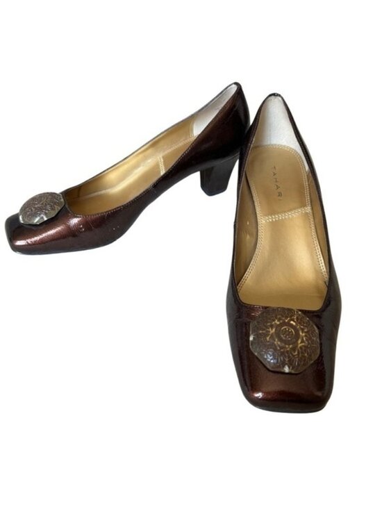Tahari Shoes - Tahari Evelyn 2 Mocha Patent Leather Heels | Size 9M | Block Heel